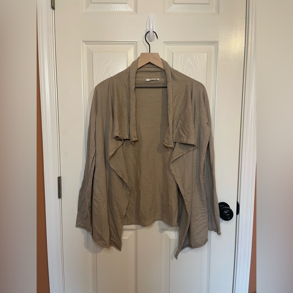 Alice + Olivia Open Front Draped Cashmere Cardigan in Taupe Size Medium